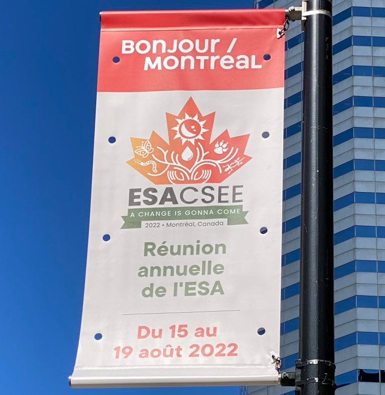 The ESA-CSEE 2022 conference banner on a sign in Montreal